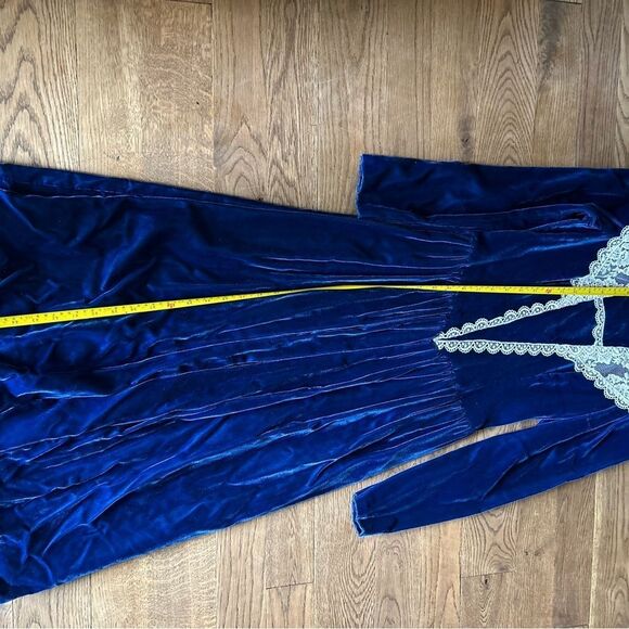 VINTAGE GUNNE SAX - WOMEN'S small - NAVY LONG SLEEVE lace VELVET CHURCH … - Picture 8 of 16